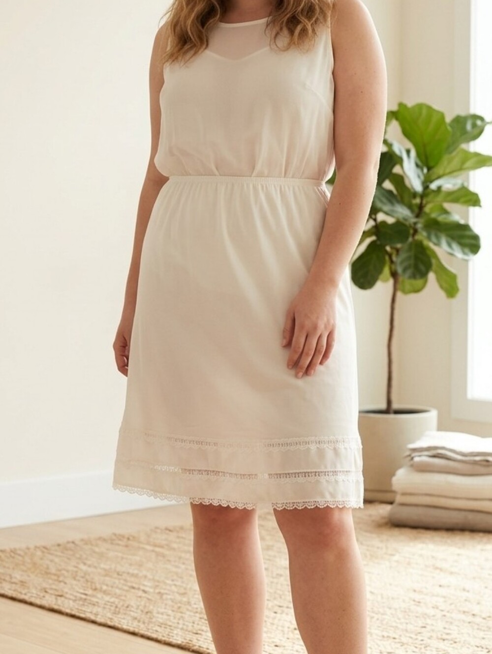 Vintage Sears The Doesn’t Slip Half Slip Skirt Ivory Lace Trim L Made in USA